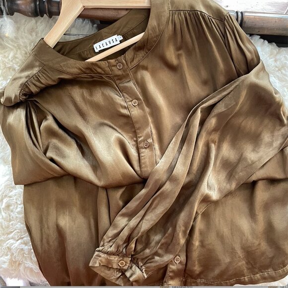 LACAUSA Tops - LACAUSA Devi Medieval Bell Sleeve Bronze Sativa Long Sleeve Silky Top,  Large